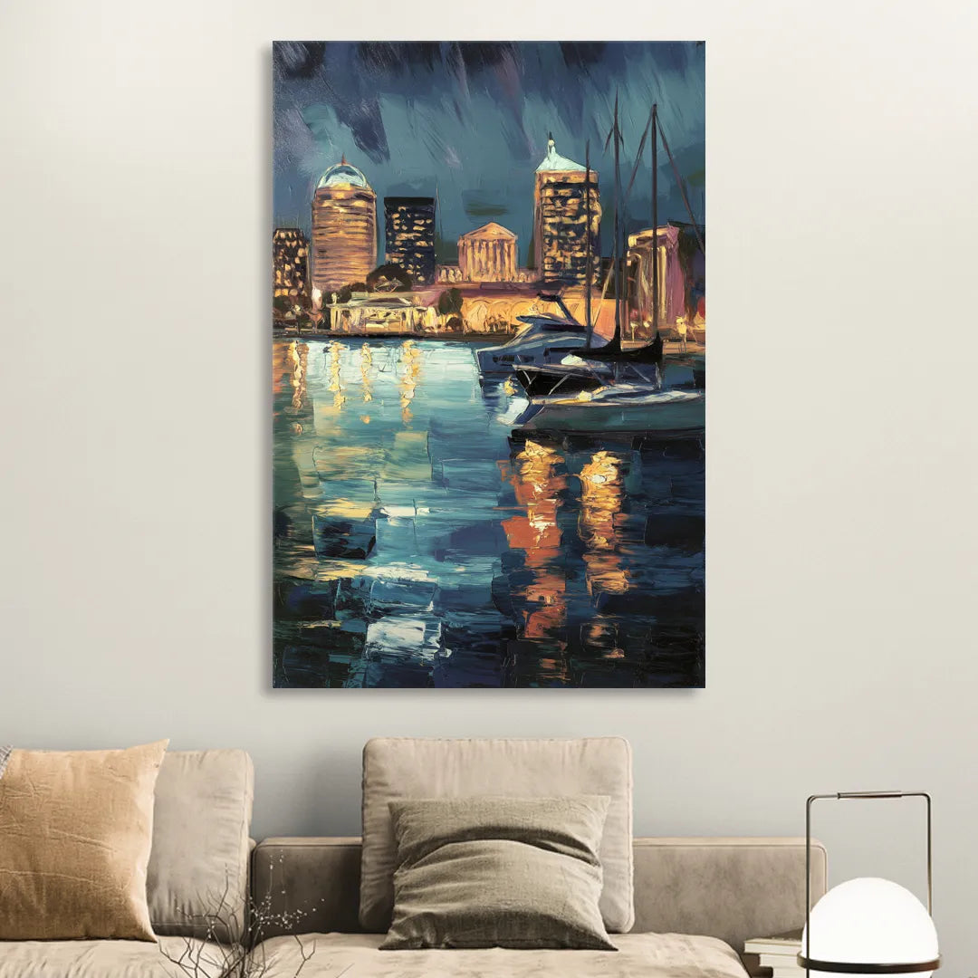 Baltimore Harbor Nightscape Sitting Room - Canvas Wall Art