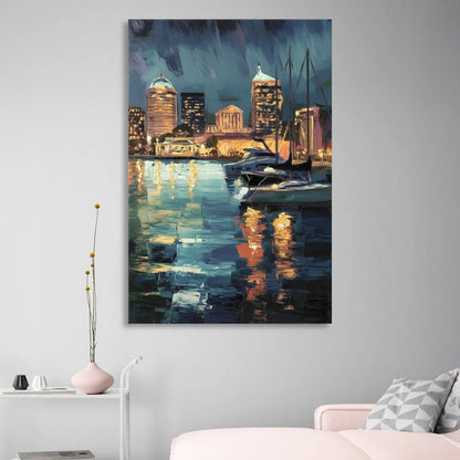 Baltimore Harbor Nightscape Living Room - Canvas Wall Art