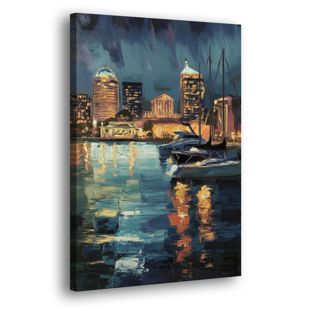 Baltimore Harbor Nightscape Side - Canvas Wall Art