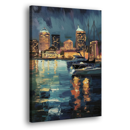 Baltimore Harbor Nightscape Side - Canvas Wall Art
