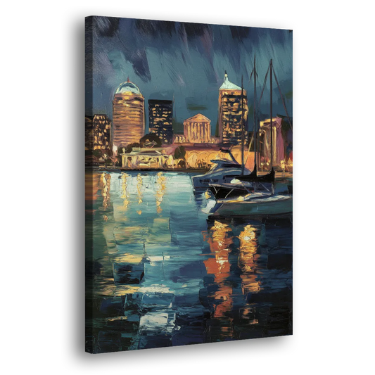 Baltimore Harbor Nightscape Side - Canvas Wall Art