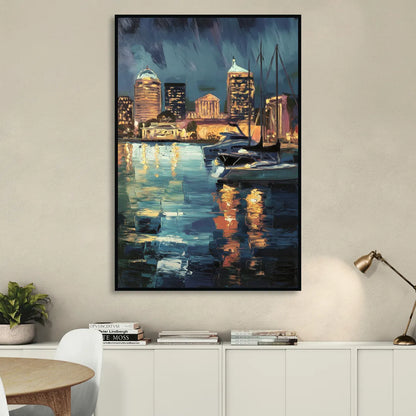 Baltimore Harbor Nightscape Sitting Room - Black Canvas Wall Art