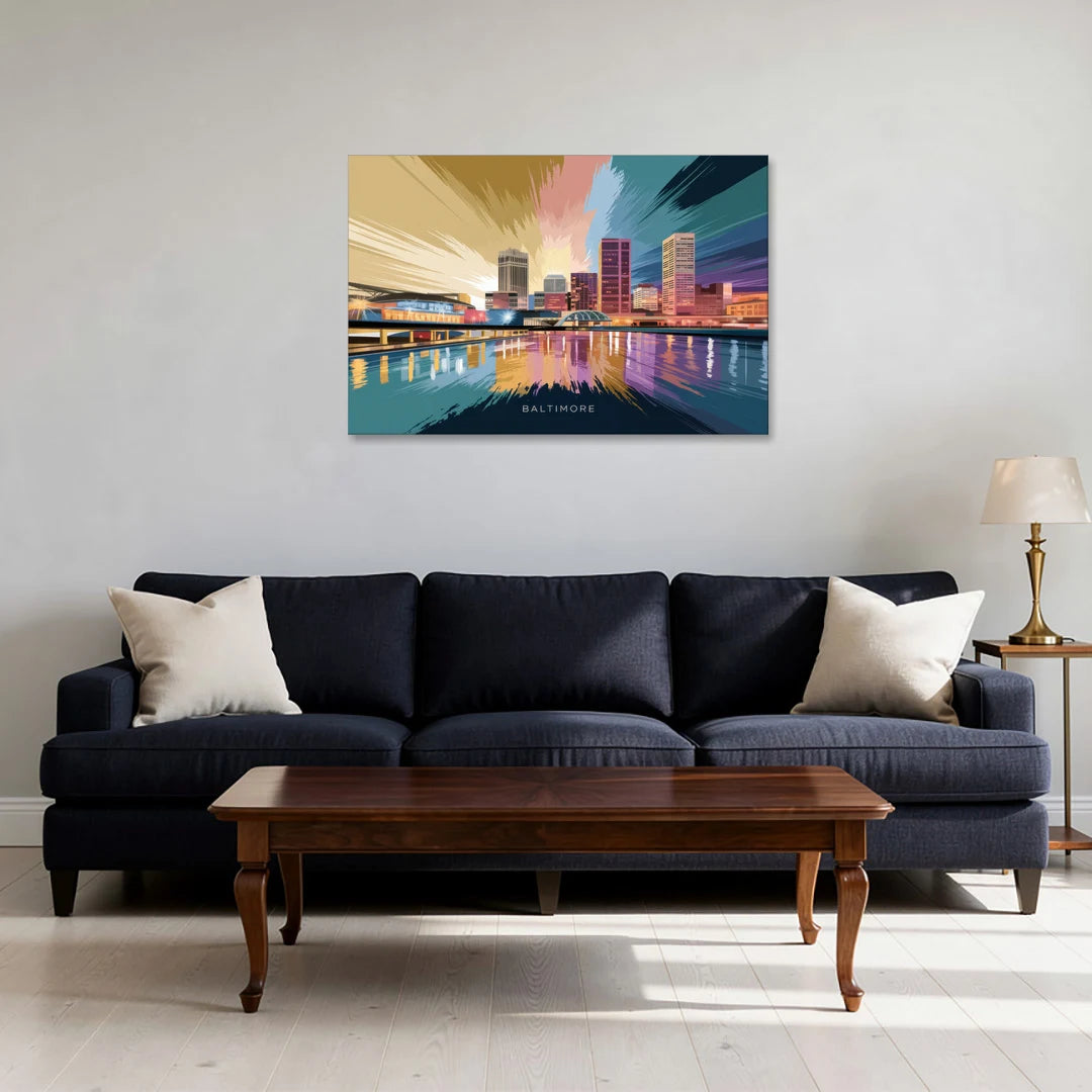 Baltimore Iconic Skyline - Canvas Wall Art - Sofa - 36x24