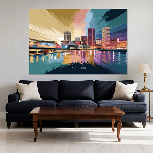 Baltimore Iconic Skyline - Canvas Wall Art - Sofa - 60x40