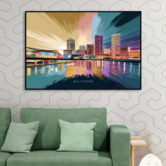 Baltimore Iconic Skyline Living Room - Black Canvas Wall Art