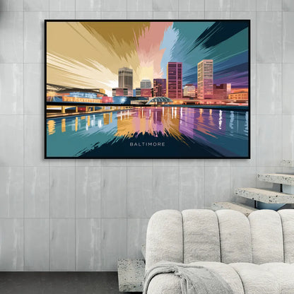 Baltimore Iconic Skyline Sitting Room - Black Canvas Wall Art