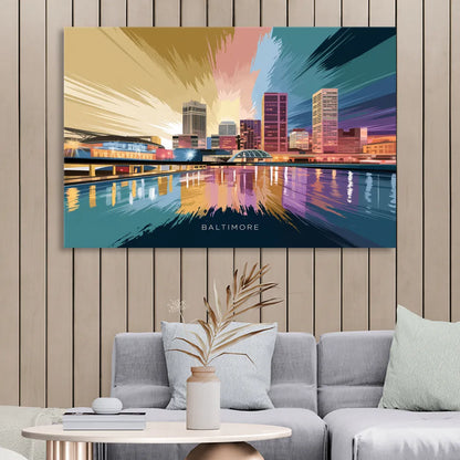 Baltimore Iconic Skyline Sitting Room - Canvas Wall Art