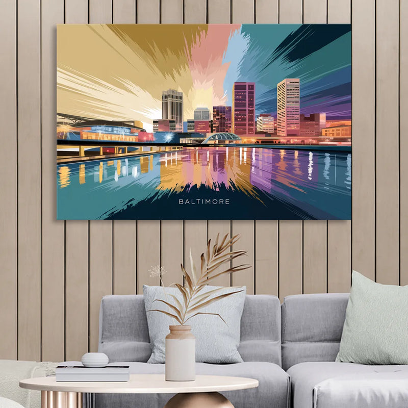 Baltimore Iconic Skyline Sitting Room - Canvas Wall Art