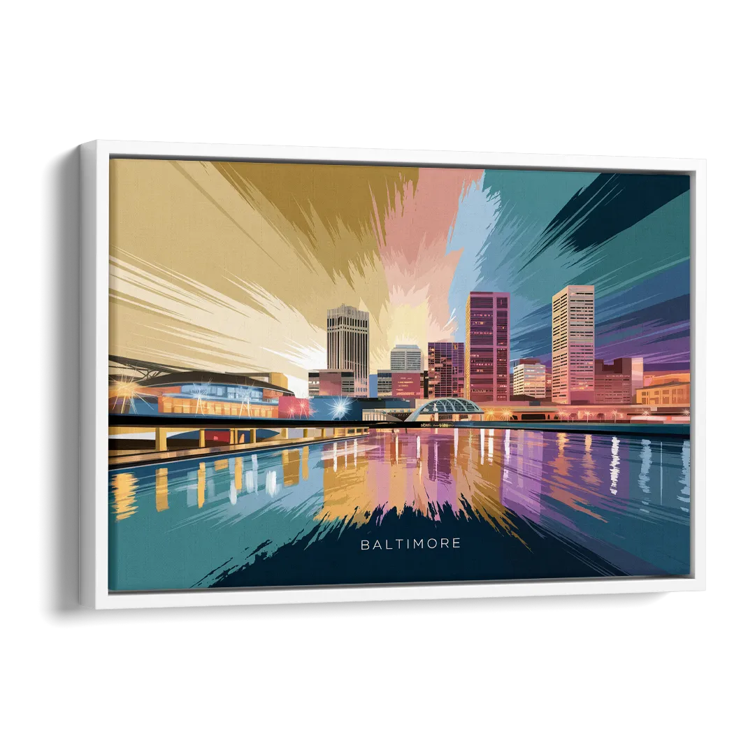 Baltimore Iconic Skyline Side - White Canvas Wall Art