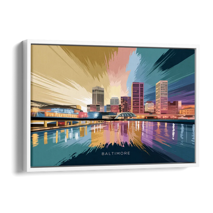 Baltimore Iconic Skyline Side - White Canvas Wall Art