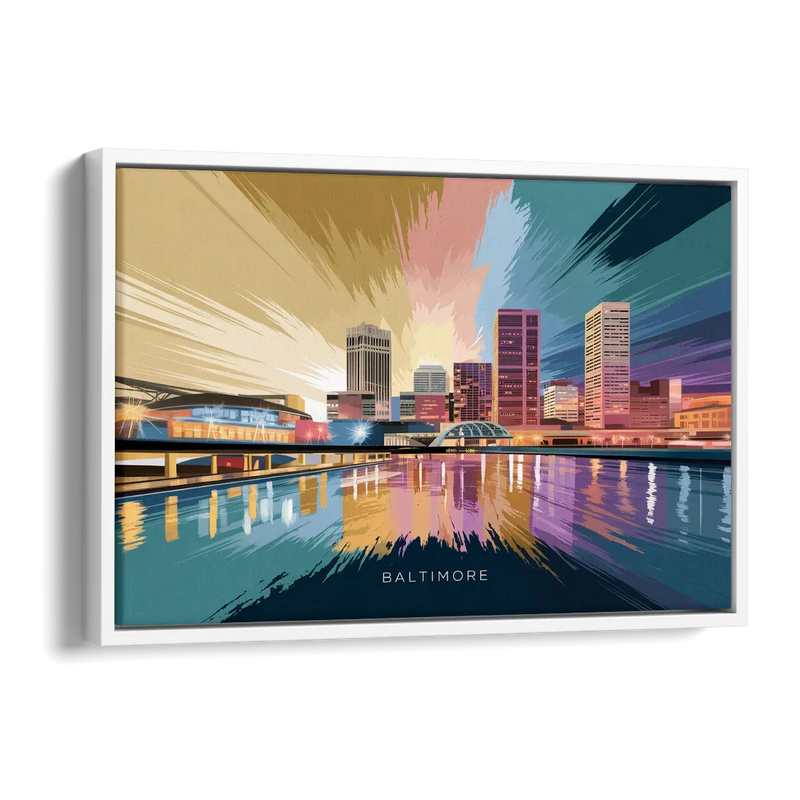 Baltimore Iconic Skyline Side - White Canvas Wall Art