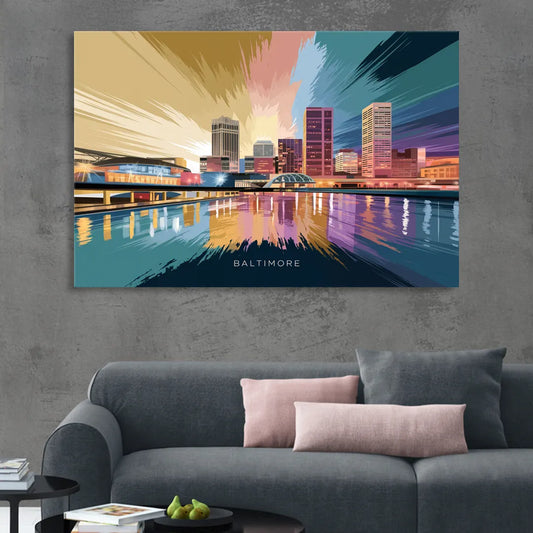 Baltimore Iconic Skyline Living Room - Canvas Wall Art