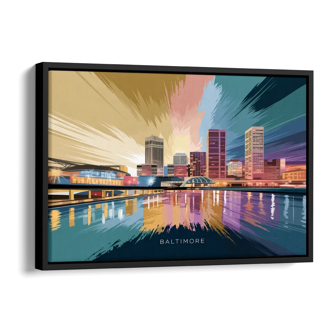 Baltimore Iconic Skyline Side - Black Canvas Wall Art