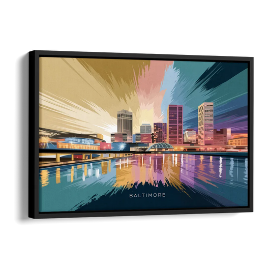 Baltimore Iconic Skyline Side - Black Canvas Wall Art