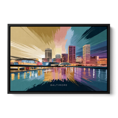 Baltimore Iconic Skyline Front - Black Canvas Wall Art