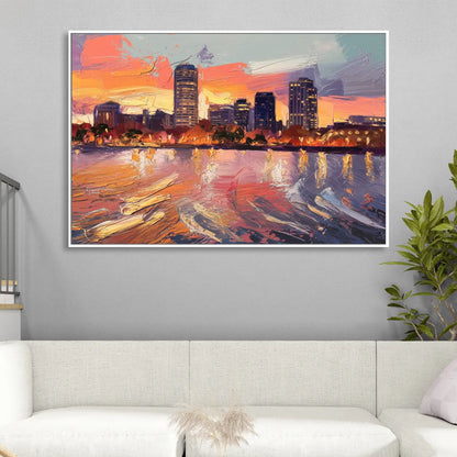Baltimore Inner Harbor Sunset Living Room - White Canvas Wall Art