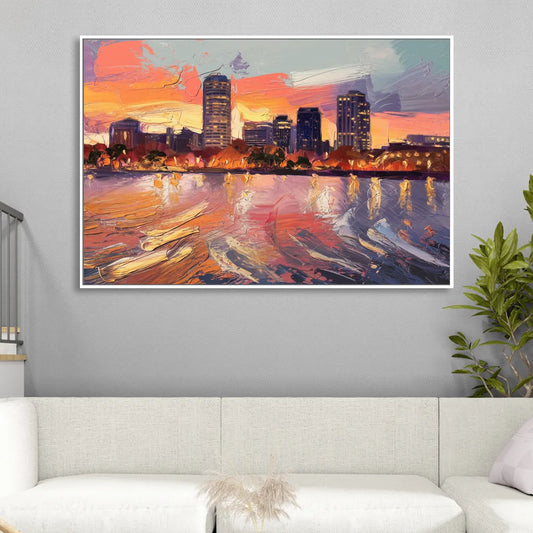Baltimore Inner Harbor Sunset Living Room - White Canvas Wall Art