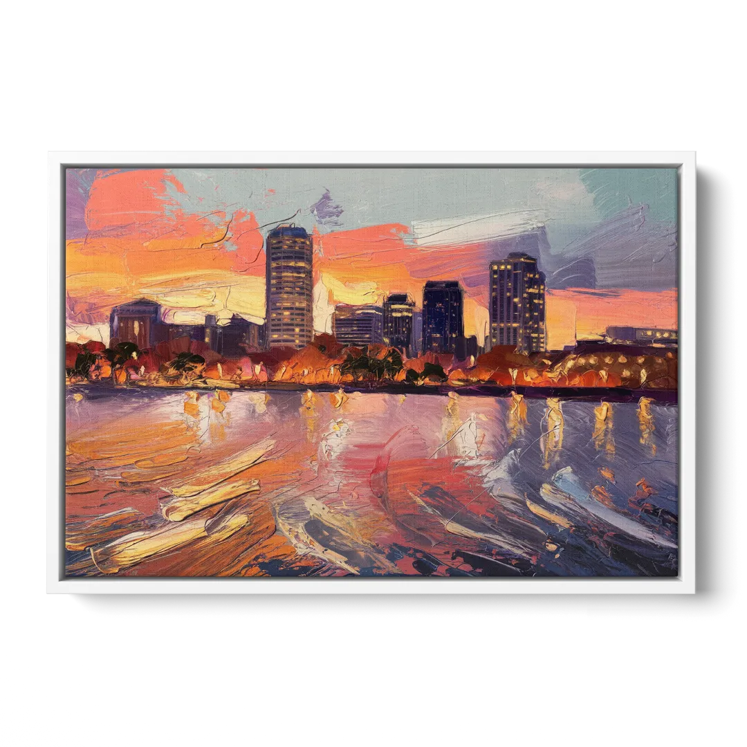 Baltimore Inner Harbor Sunset Front - White Canvas Wall Art