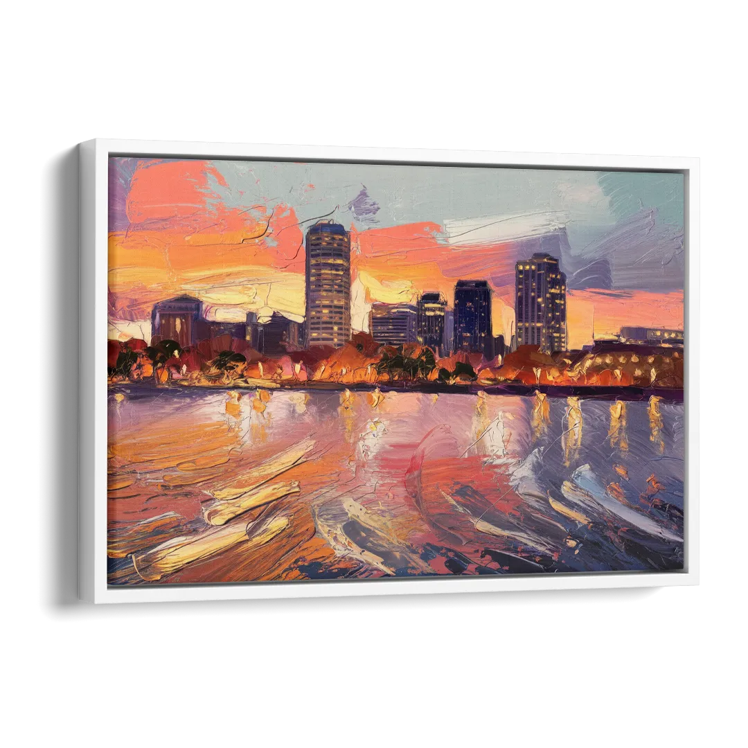 Baltimore Inner Harbor Sunset Side - White Canvas Wall Art
