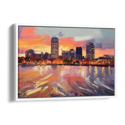 Baltimore Inner Harbor Sunset Side - White Canvas Wall Art