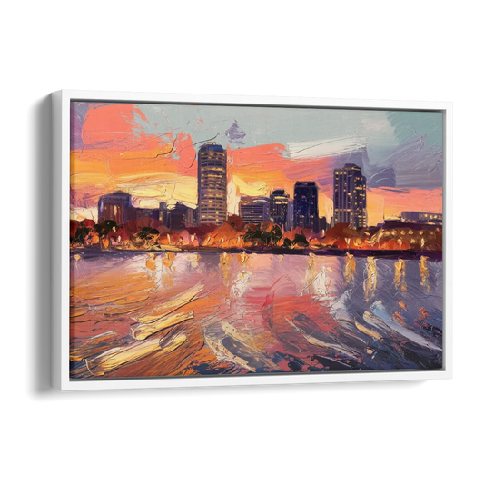 Baltimore Inner Harbor Sunset Side - White Canvas Wall Art