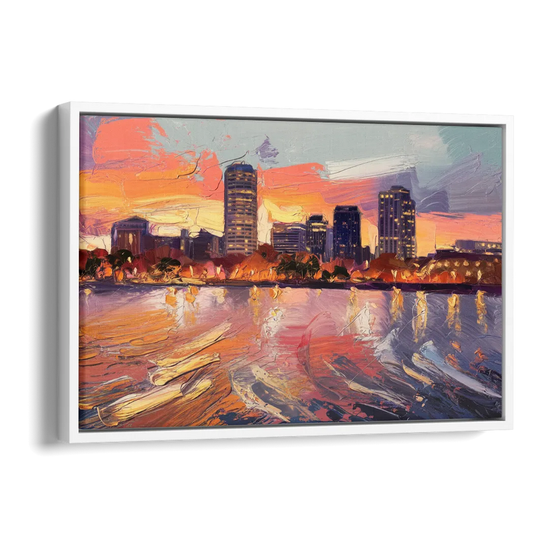 Baltimore Inner Harbor Sunset Side - White Canvas Wall Art
