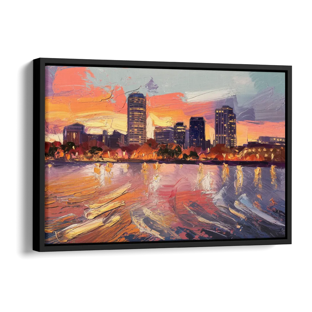 Baltimore Inner Harbor Sunset Side - Black Canvas Wall Art