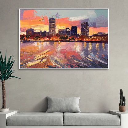 Baltimore Inner Harbor Sunset Sitting Room - White Canvas Wall Art
