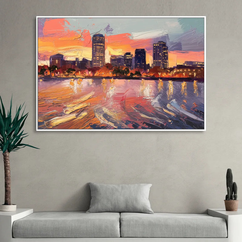 Baltimore Inner Harbor Sunset Sitting Room - White Canvas Wall Art