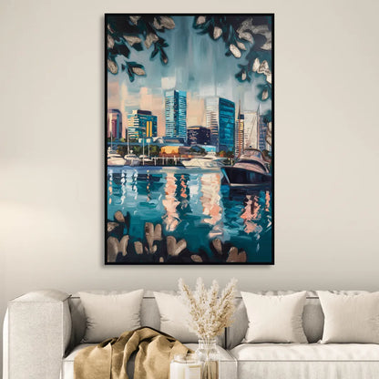 Baltimore Scenic Harbor Views Sitting Room - Black Canvas Wall Art