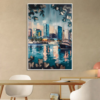 Baltimore Scenic Harbor Views Living Room - White Canvas Wall Art