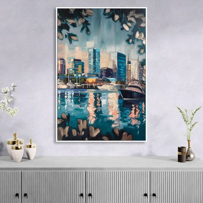 Baltimore Scenic Harbor Views Sitting Room - White Canvas Wall Art