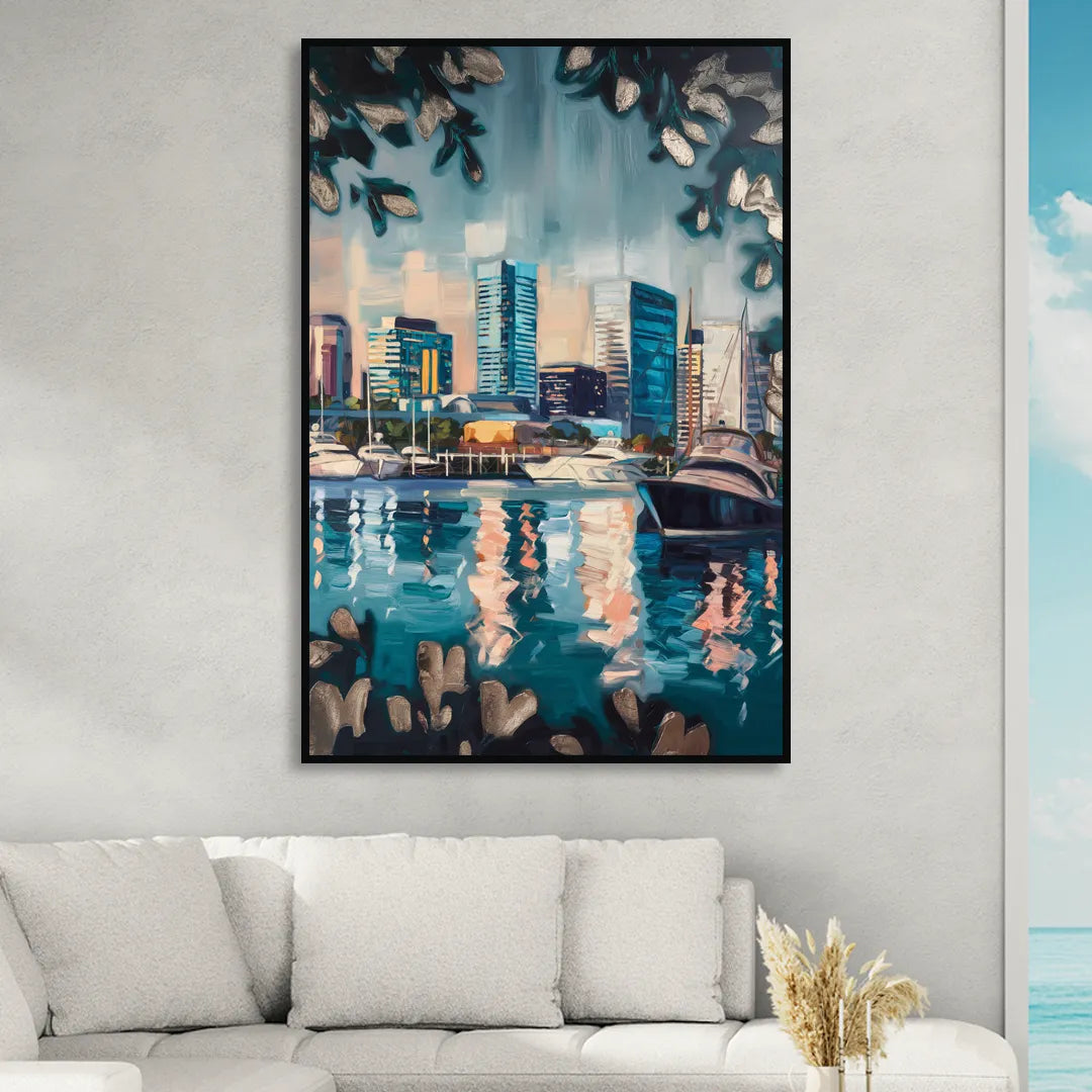 Baltimore Scenic Harbor Views Living Room - Black Canvas Wall Art