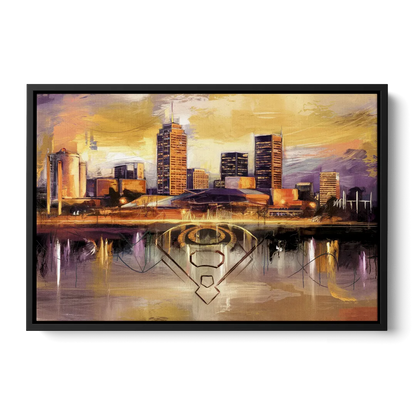Baltimore Skyline With Orioles Theme Front - Black Canvas Wall Art