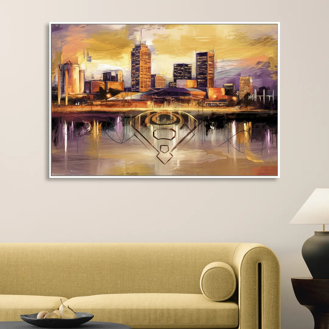 Baltimore Skyline With Orioles Theme Living Room - White Canvas Wall Art
