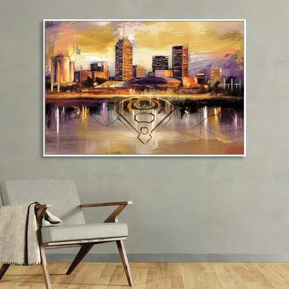 Baltimore Skyline With Orioles Theme Sitting Room - White Canvas Wall Art