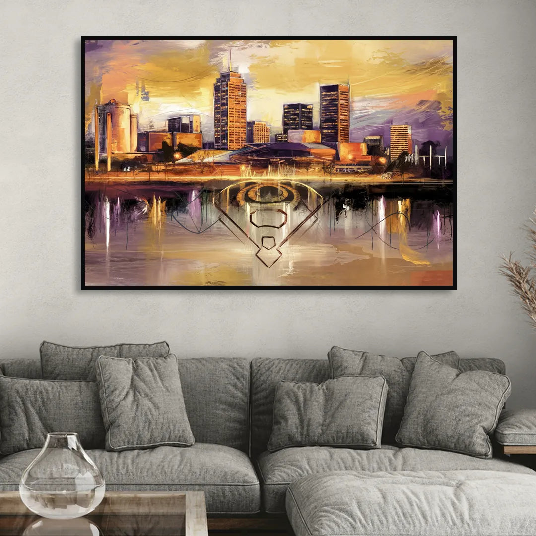Baltimore Skyline With Orioles Theme Living Room - Black Canvas Wall Art