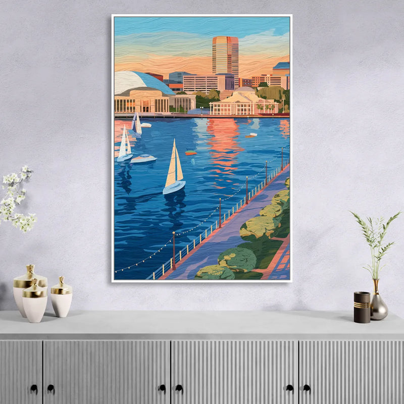 Baltimore Waterfront Charm Living Room - White Canvas Wall Art