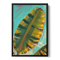Banana Leaf Wall Art in Golden Backlight - Black Framed Canvas Wall Art - Front