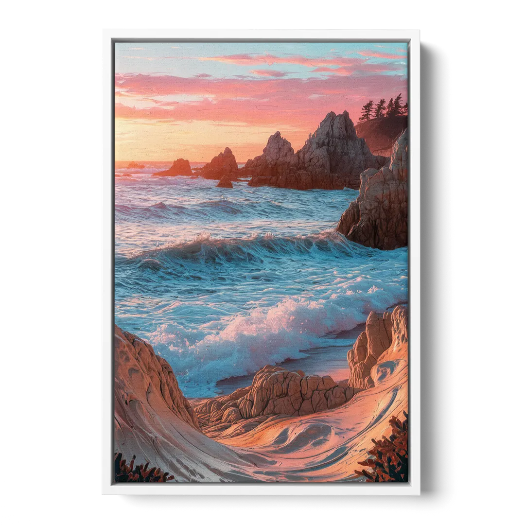 Bandon Beach Waves Front - White Canvas Wall Art