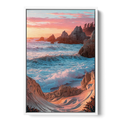 Bandon Beach Waves Front - White Canvas Wall Art
