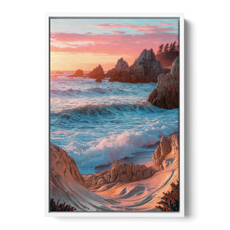 Bandon Beach Waves Front - White Canvas Wall Art