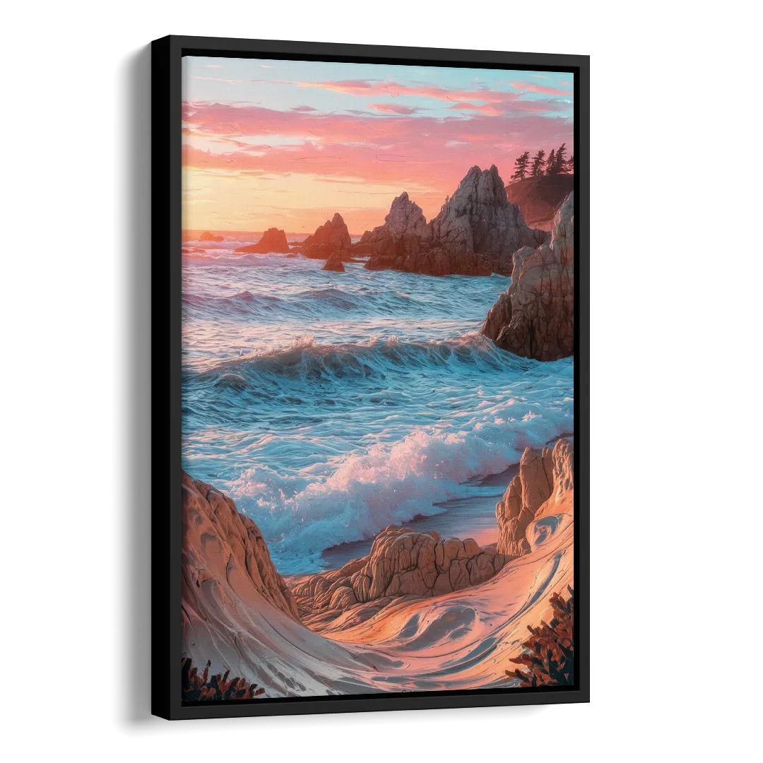 Bandon Beach Waves Side - Black Canvas Wall Art