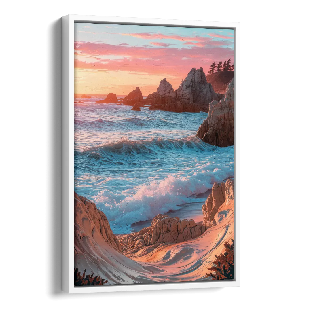 Bandon Beach Waves Side - White Canvas Wall Art