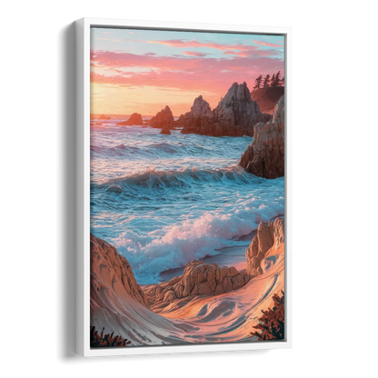 Bandon Beach Waves Side - White Canvas Wall Art