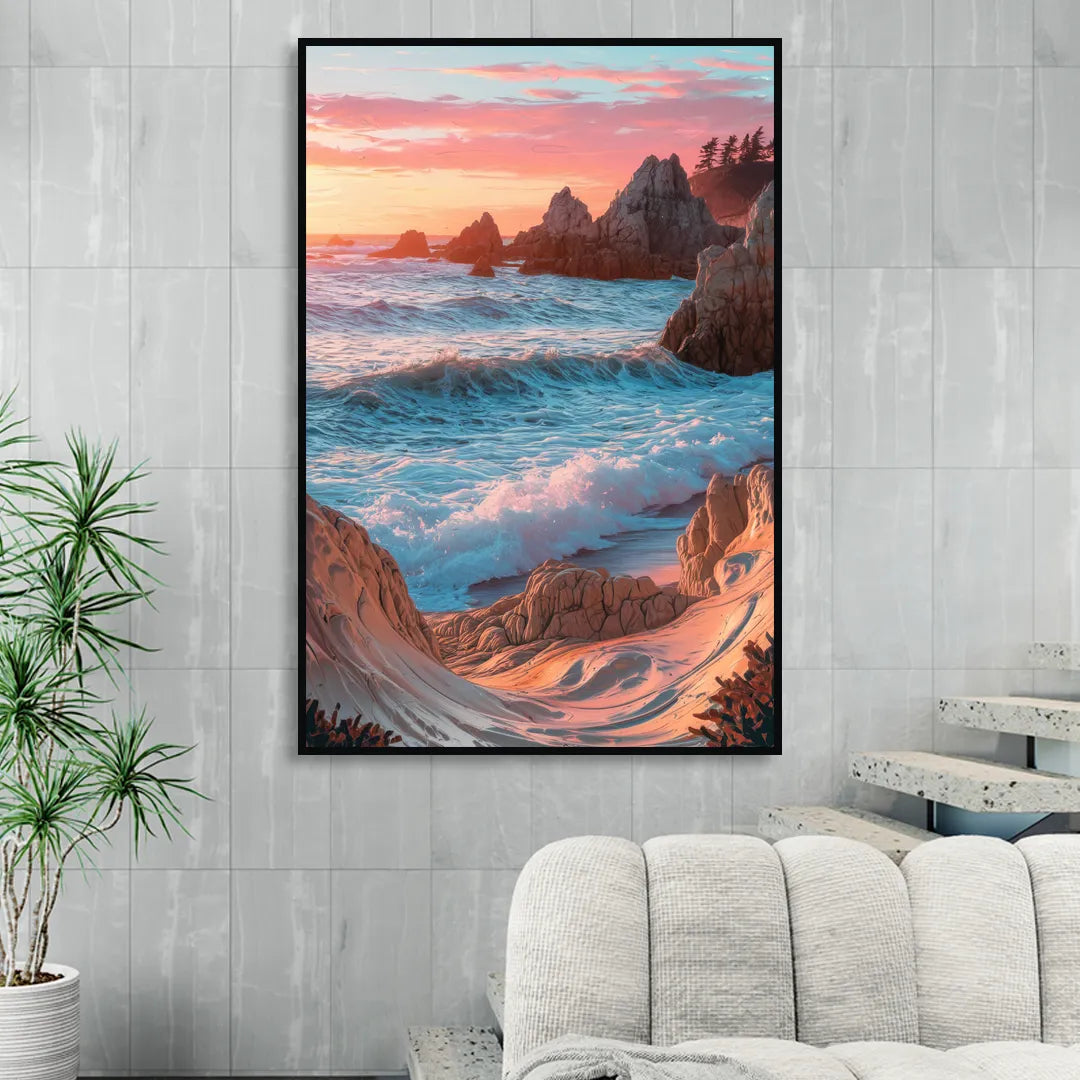 Bandon Beach Waves Sitting Room - Black Canvas Wall Art
