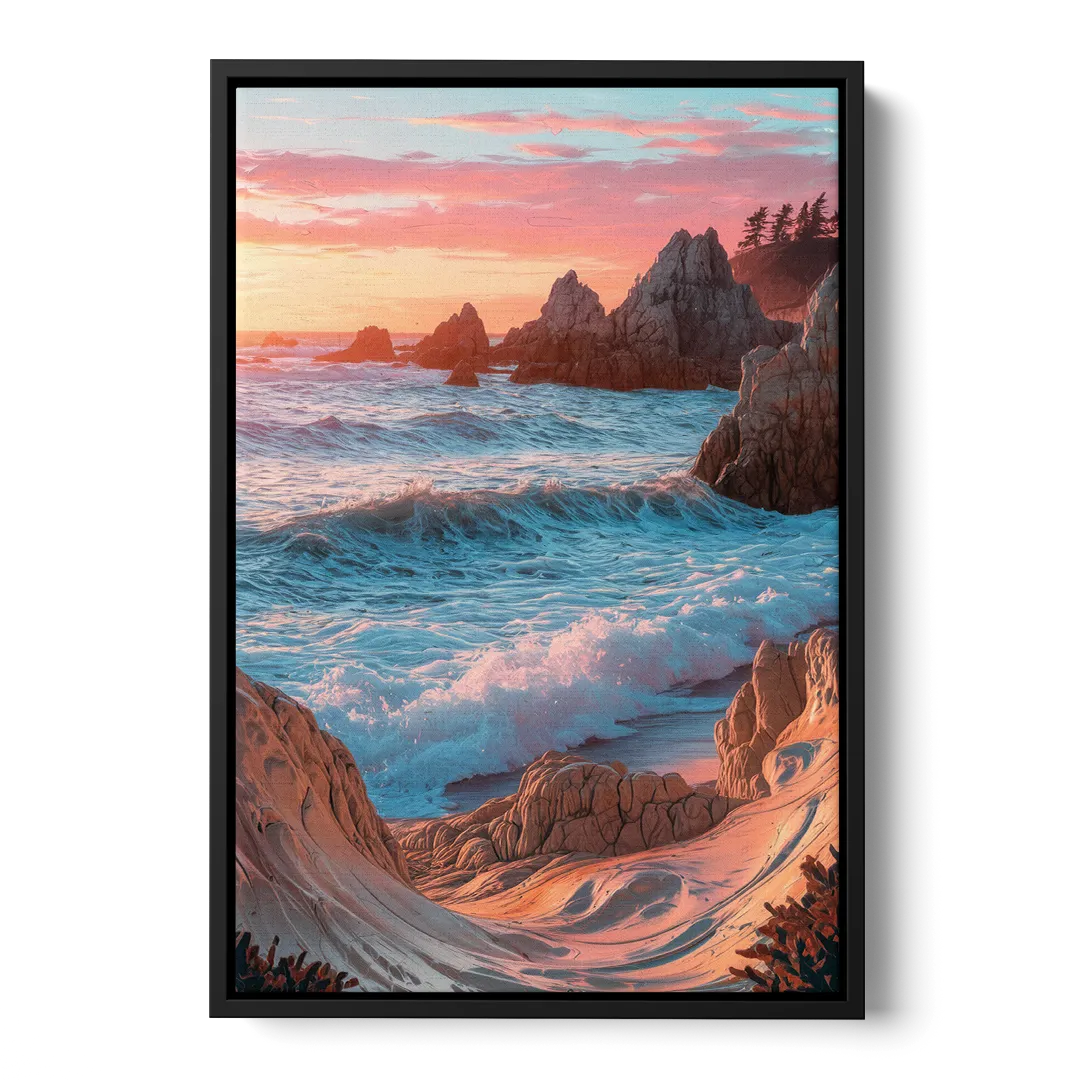 Bandon Beach Waves Front - Black Canvas Wall Art