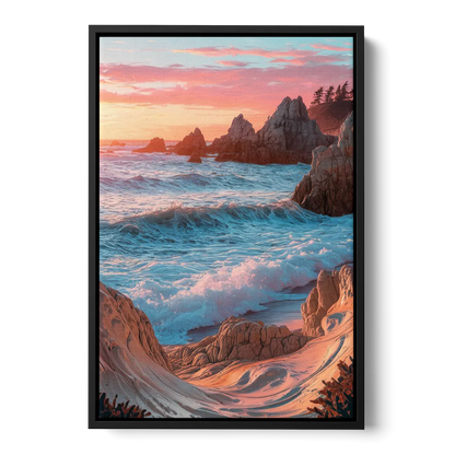 Bandon Beach Waves Front - Black Canvas Wall Art