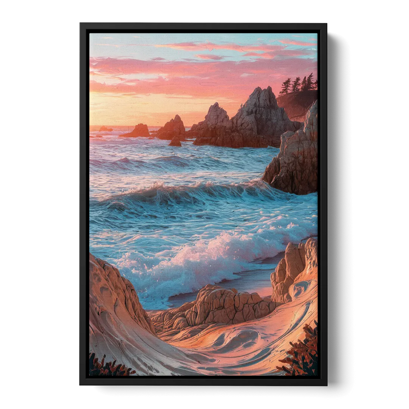 Bandon Beach Waves Front - Black Canvas Wall Art