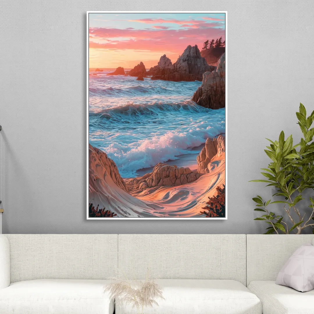 Bandon Beach Waves Sitting Room - White Canvas Wall Art